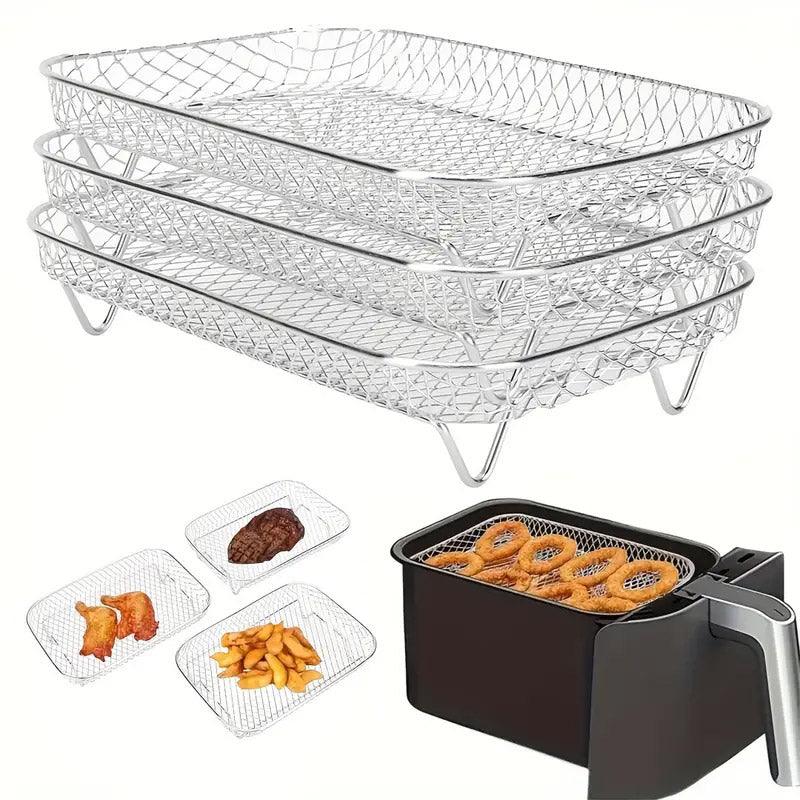Air Fryer Grill Rack Multi Layer Removable Shelf Mesh Rack for Cooking BBQ - Round