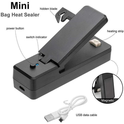 Portable Mini Heat Sealing Machine USB Rechargeable Food Sealer Plastic Bag - Pink