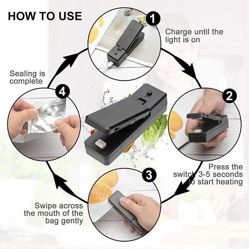 Portable Mini Heat Sealing Machine USB Rechargeable Food Sealer Plastic Bag - Pink