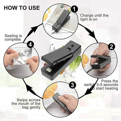 Portable Mini Heat Sealing Machine USB Rechargeable Food Sealer Plastic Bag - Pink