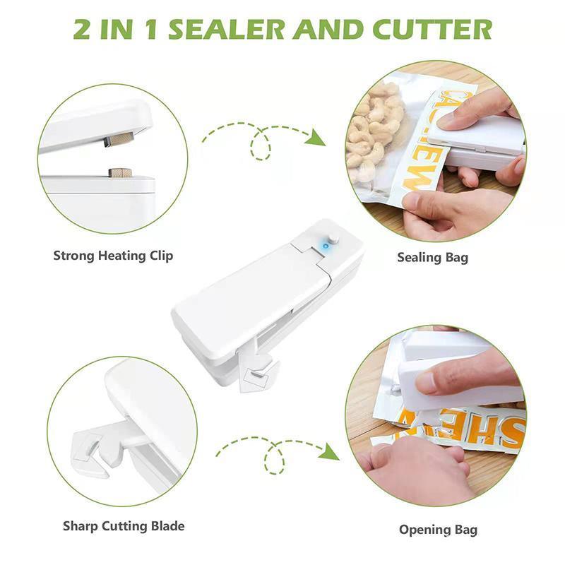 Portable Mini Heat Sealing Machine USB Rechargeable Food Sealer Plastic Bag - Pink
