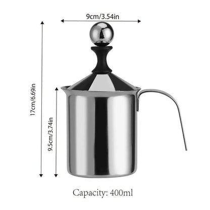 400ml Stainless Steel Manual Milk Frother Double Mesh Strainer Frothing Pitcher