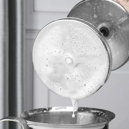 400ml Stainless Steel Manual Milk Frother Double Mesh Strainer Frothing Pitcher