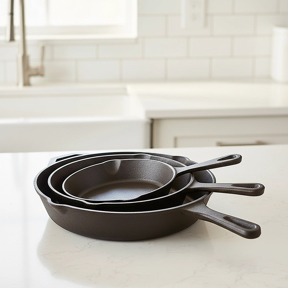 Pre Seasoned Cast Iron Skillet Fry Pan Set 3 Pcs Frying Pan Set