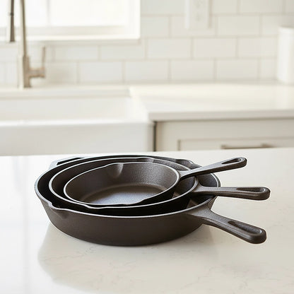 Pre Seasoned Cast Iron Skillet Fry Pan Set 3 Pcs Frying Pan Set