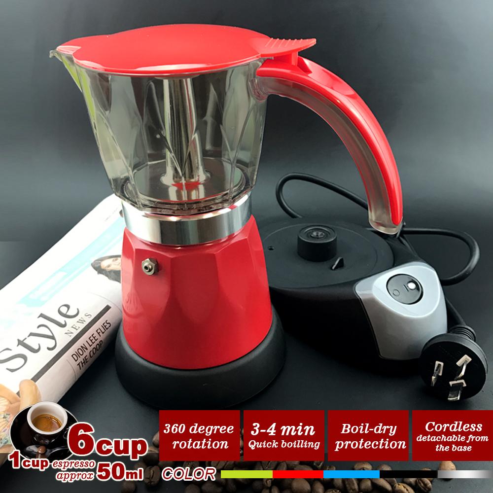 Red Electric Moka Coffee Maker Espresso Machine Italian Classic 6 Cups Auto Power