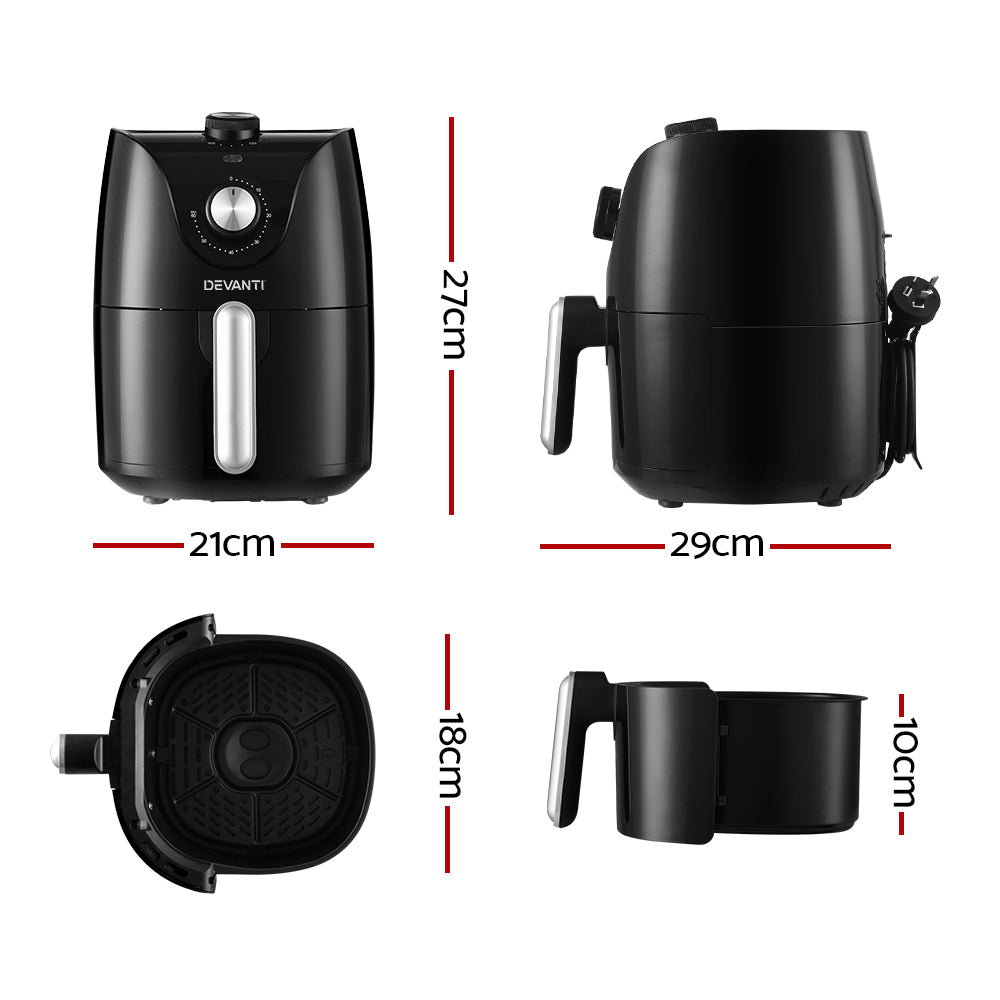 Devanti Air Fryer 2.5L Knob Fryers