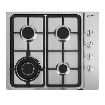 Devanti Gas Cooktop 60cm Stove Hob Silver