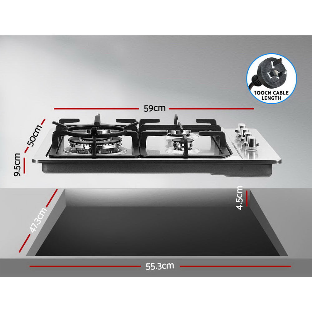 Devanti Gas Cooktop 60cm Stove Hob Silver