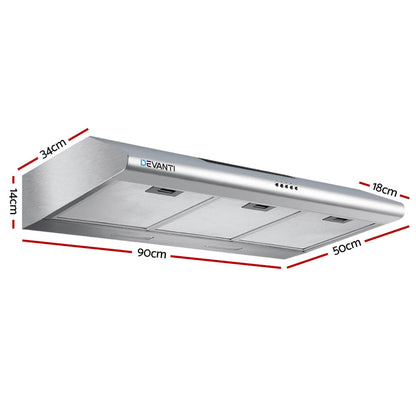 Devanti 900mm Range Hood 90cm Rangehood Stainless Steel