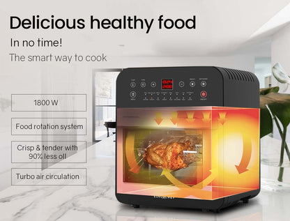 EUROCHEF 16L Air Fryer Electric Digital Airfryer Rotisserie Large Big Dry Black