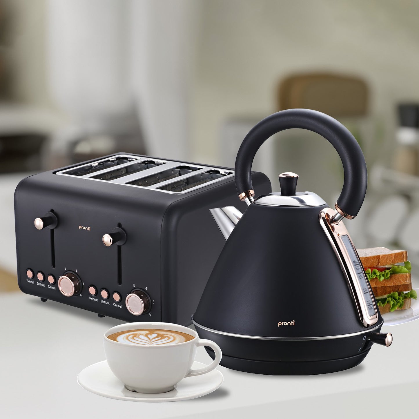 Pronti 4 Slice Toaster Rose Trim Collection - Black